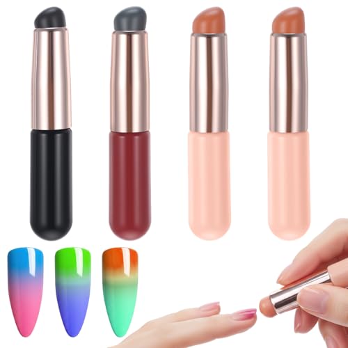 Wanmu 4 Pcs Silicone Chrome Nail Powder Applicator Brush for Ombre Nail Art Reusable Nails Tools Silicone Pen Soft Head Stamper Manicure Tool for Ombre Chrome French Nails Beginners