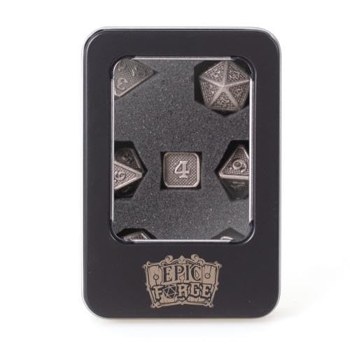 Epic Forge - Set of 7 Metal Dice 14 mm (Metal Box) - Solid Silver