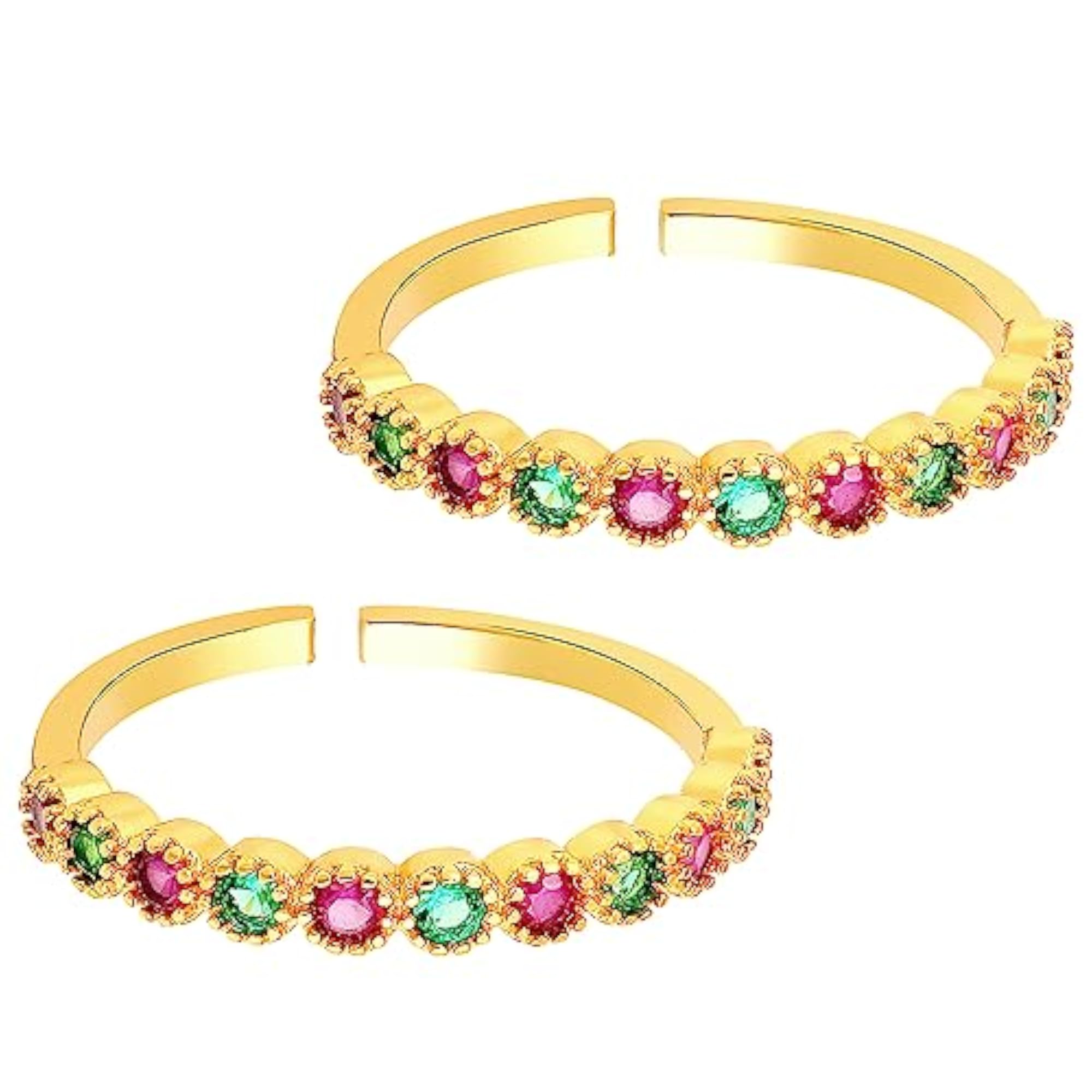 Gold Plated Adjustable Rani Pink Green Cubic Zirconia Toe Ring