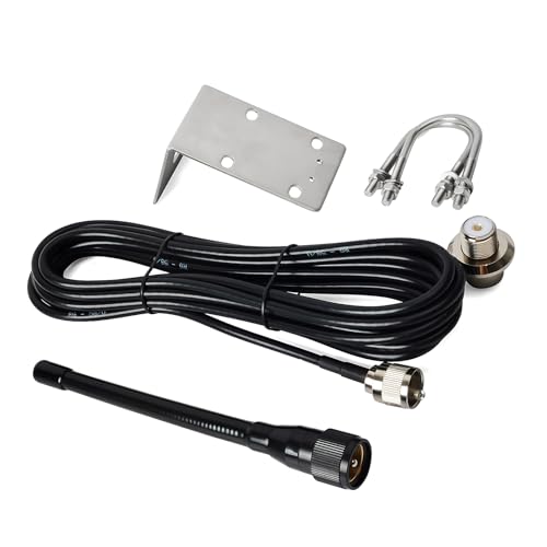 Image of TWAYRDIO Low Profile 6.5 inch Marine VHF Antenna w /16.4ft RG58 Coaxial Cable PL-259 Connector and L-Shape Mounting Bracket for Boats