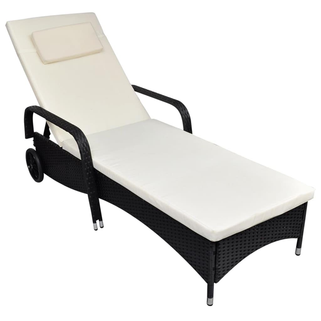 Outdoor Möbel Sonnenliege mit Rollen Poly Rattan Schwarz Outdoor Sitzgelegenheit