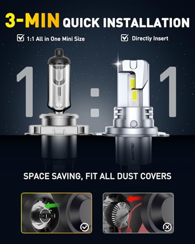 Image of AUXITO H4 9003 Bulbs, 900% Brighter HB2 Light Bulbs, Plug N Play, Long Lifespan, No Flicker, 99% Compatibility, 2PCS
