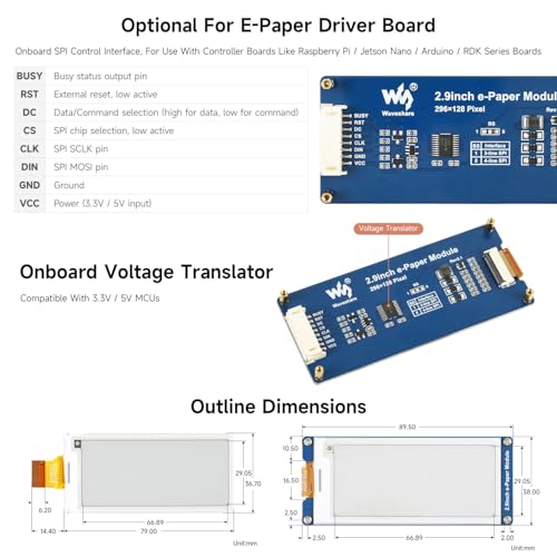 Image of waveshare 2.9inch E-Paper Display (G), E-Ink Display, 296x128, Red /Yellow /Black /White, SPI Interface, with Driver Board