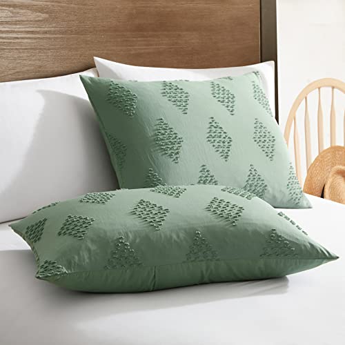 Image of Nestl Boho Bedding Sets & Collections - Boho Duvet Cover Twin, 2 Piece Twin Duvet Cover Set, Double Brushed Green Duvet Cover with Zipper Closure, 1 Duvet Set 68x90 inches and 1 Pillow Sham