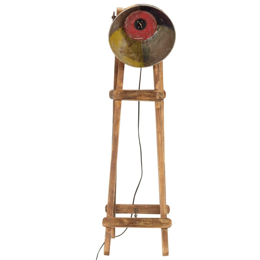 Lampa stojąca wielokolorowa z litego drewna mango z oprawką E27 25 W, regulowany klosz, styl industrialny i retro do salonu, sypialni, biura