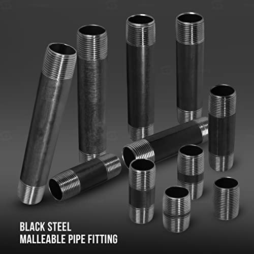12-Inch-Black-Pipe-Assortment-Heavy-Duty-Malleable-Threaded-Nipples-Steel-Pipe-Fittings-Great-For-DIY-Vintage-Shelving-Projects-Includes-6-of-Each-Size-1-6-Inches-66-Pieces-in-Total