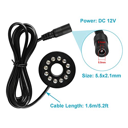 OTTFF 3 Pack 0.6 in Inside Diameter - DC 12V 12 LEDs Fountain Ring Lights Auto Colored Changing Submersible Water Pump Lighting with 5.2 ft Length Cable(DC12V 2.1 x 5.5mm Plug not Included) - Thumbnail 5