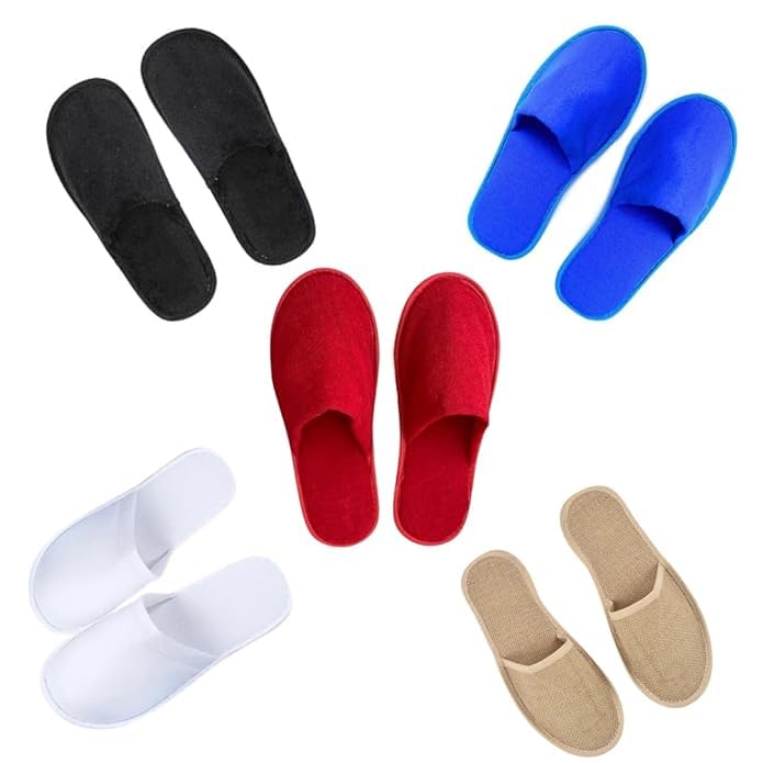 disposable slipper for bathroom slippers for hotel spa clinic home use and throw washroom slipper for guest Red Terry Towel anti slip Non-Slip bath travel slippers(5 pair)-image-33