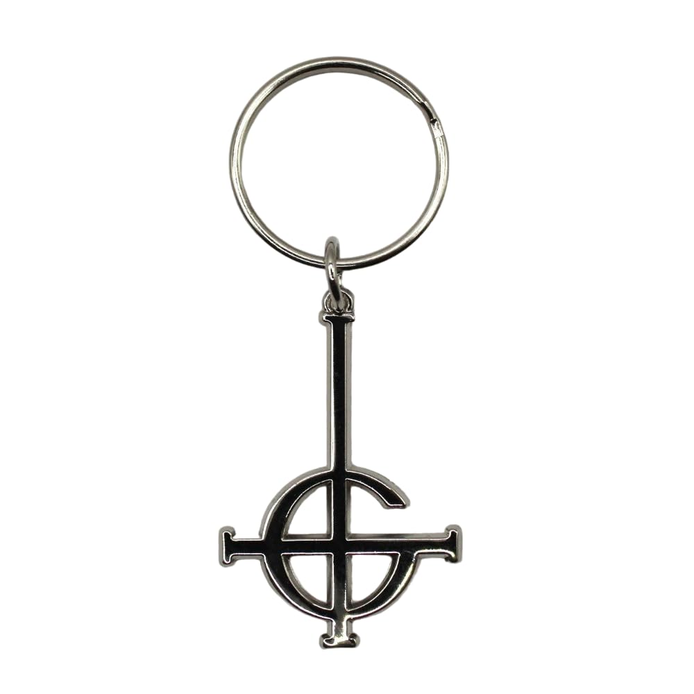 Dark And Twisty Gifts Unisex Silver Lucifix 40Mm Inverted Cross Pendant Keyring, Upside Down Crucifix, Gothic Satanic, Occult Pentagram Jewellery