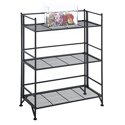 Image of Convenience Concepts Xtra Storage Shelves - 3-Tier Wide Folding Metal Storage Shelves, Closet Organizer for Office, Laundry Room, Bedroom, Garage, Kitchen, Bathroom, Black