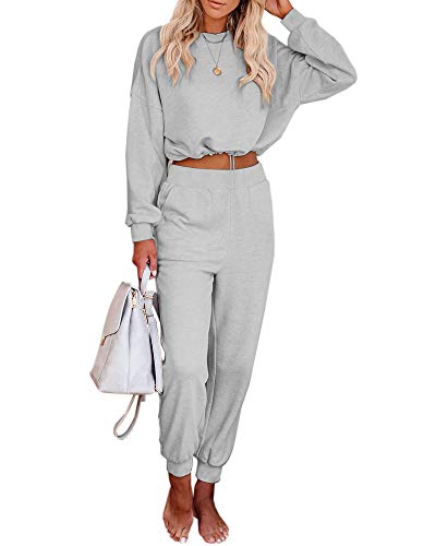 Eurivicy Women's 2 Piece Outfits Long Sleeve Drawstring Crop Top and High Waist Pocketed Joggers Casual Sweatsuits Set