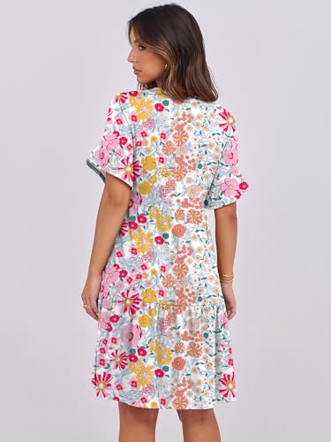 Image of ANRABESS Women's Summer Casual Dress, V-Neck Ruffle Sleeve Tiered Mini Dress, Soft Comfy Fabric with Pockets for All-Day Wear