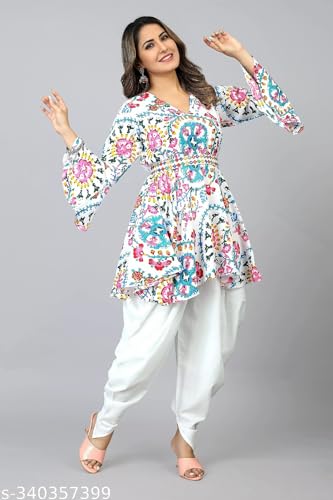 Image of Floral Print Cotton Kurta and Dhoti Set for Women Designer