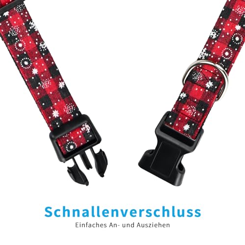 Weihnachten Hundehalsband mit Hunde Fliege Abnehmbarer, Weich und Bequem, verstellbares Hundehalsband, 2 Stück, Sicherheitsschnalle, Schneeflocke mit Weihnachten Design (XL)