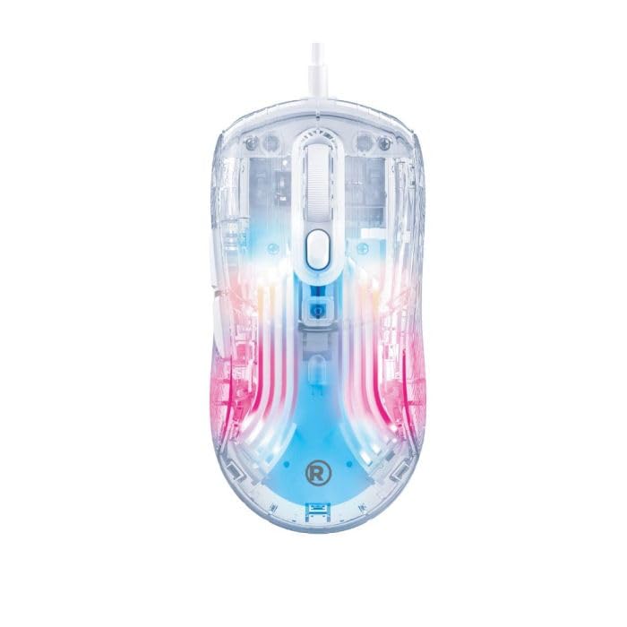 വശം view of the RadioShack Transparent Wired RGB Gaming Mouse connected via its braided USB cable.