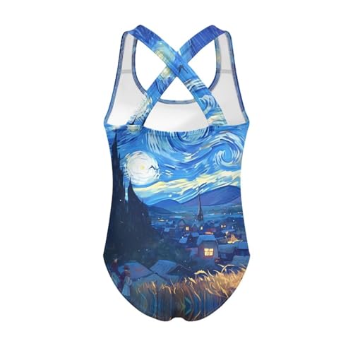 Image of Girls One Piece Swimsuits Summer Quick Dry Crewneck Beach Bathing Suit Cross Shoulder Strap Swimwear 5-14 Years