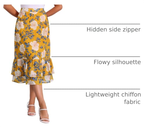 Image of Allegra K Women's Printed Skirt 2025 Weekend Trendy Summer Chiffon Ruffle Tiered Flowy Midi Skirts
