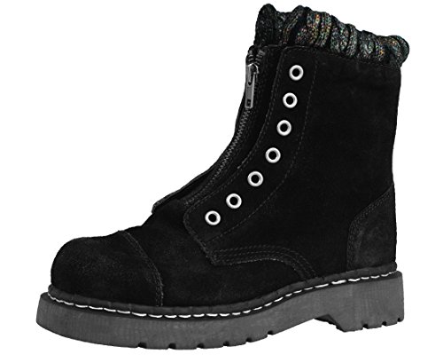 T.U.K. Damen Combat Boot mit Reißverschluss vorne, Schwarz, 35.5 EU