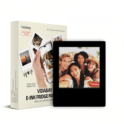 E-Paper Fridge Magnet Classic Plus E-Ink Battery-Free Instant Photo Style Display Wireless NFC Picture Frame Phone-Controlled Acrylic Memo Board for Party/Travel/Home & Gifts Compatible iPhone 13 and Newer (Black)
