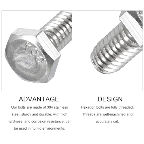 Image of METALLIXITY Hex Head Bolts (1 /4-20 x 1-3 /8 inch) 25Pcs, 304 Stainless Steel 18-8, Fully Threaded, External Hex Drive, Plain Finish, Hex Head Screw Bolt, Silver