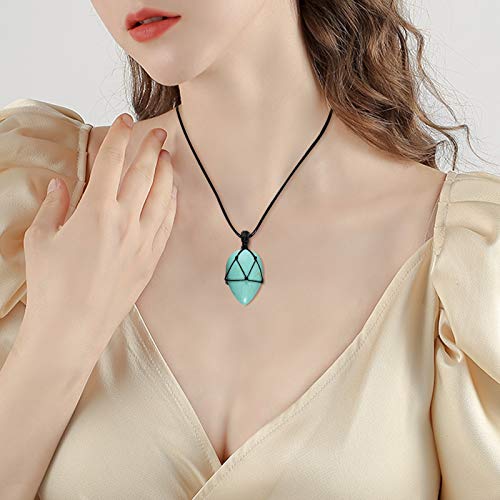 Yatming Green Howlite Turquoise Teardrop Crystal Necklace for Women and Men, Healing Stone Pointed Pendant with Adjustable Rope - Image 3