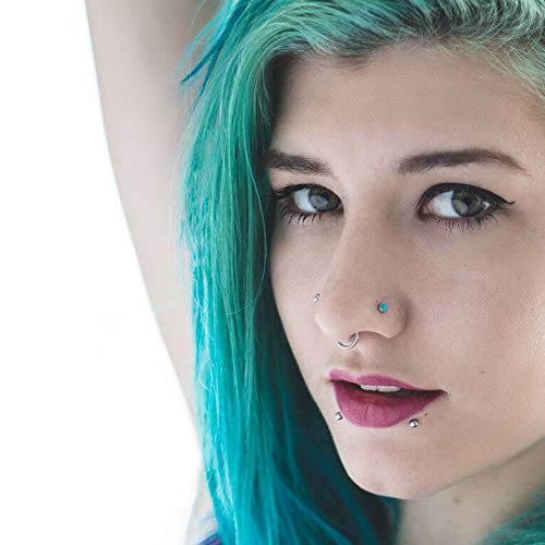 ZS 5 Pieces Opal Nose Studs 20 Gauge Nose Pin Blue Nose Piercing Stud Stainless Steel Nose Stud