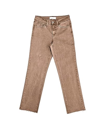 VERVET by Flying Monkey Light Brown Denim Straight Jeans Cropped Mid-Rise4