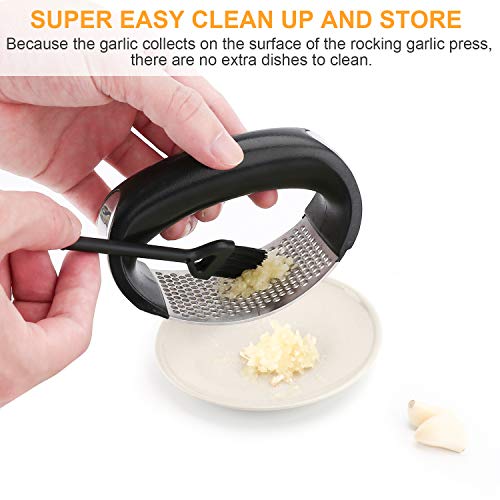 PSISO Garlic Press Rocker, Premium Garlic Press Stainless Steel, Garlic Crusher with Silicone Garlic Peeler/Cleaning Brush, Easy Operate and clean Kitchen Gadget (2020)