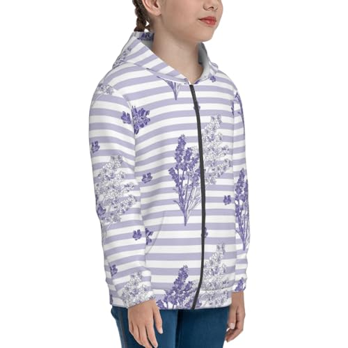 Stripes and Sprigs of Lavender Kids Pullover Hoodies Boys Zip Up Sweatshirts Girls Athletic Clothes with Pocket4