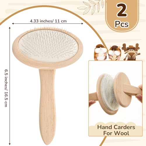 Image of Tessco for you 2 Pcs Wool Carder Brush for Needle Felting | Wool Carding Brush with Wooden Handle, Hand Comb Yarn Brush for Long Haired Dogs Craft Felt Project Pet Grooming Fur Supplies