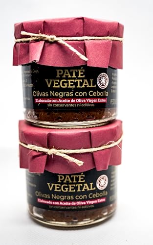 Paté de Olivas Negras con Cebolla (Pack de 2 x 115g.)-Tapenade-Oliva de Aragón- Elaborado con Aceite de Oliva Virgen Extra-Untable Gourmet 100% Vegetal y Artesano