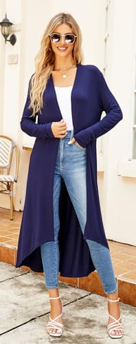 Image of Newchoice Womens Long Cardigan Summer Casual Draped Open Front Lightweight Long Sleeve Cardigan Duster with Pockets