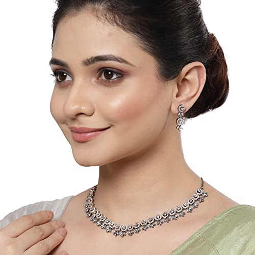 Image of ZENEME Women American Diamond Studded Necklace With Earring Detailing Jewellery Set For Women and Girl