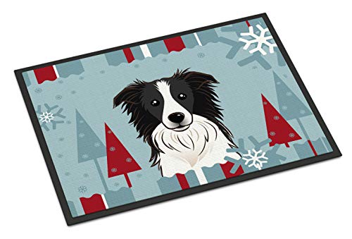Caroline's Treasures BB1737MAT Winter Holiday Border Collie Doormat 18x27 Front Door Mat Indoor Outdoor Rugs for Entryway, Non Slip Washable Low Pile, 18H X 27W