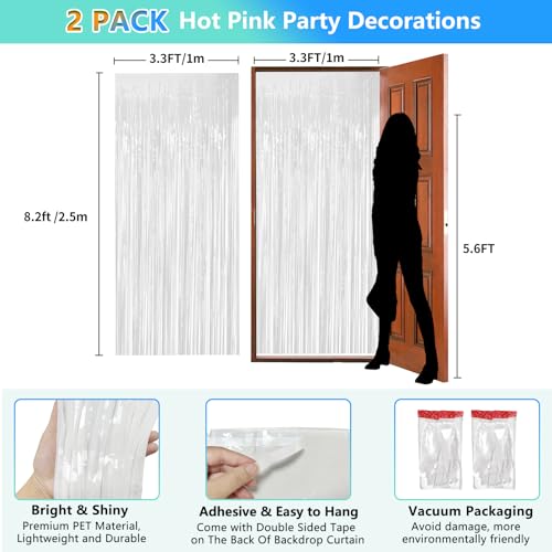 Image of White Foil Fringe Backdrop Curtain 2 Pack 3.3x8.2 Ft, White Tinsel Streamers Birthday Party Decorations Fringe Backdrop for Birthday Graduation Christmas Halloween Baby Shower Gender Reveal