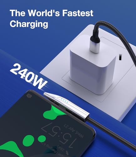 240W USB C Cable, Right Angle USB C to USB C Fast Charging Cable with Unique Aircraft Shape, Round Nylon Braided Type C Cable, C to C Charging Cords for iPhone 16 15 Series/Samsung/Laptop, 6FT