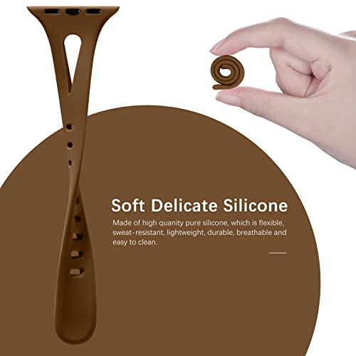 Image of Getino Compatible with Apple Watch Band 40mm 38mm 41mm 42mm iWatch Series 11 10 9 8 7 6 5 4 3 2 1 SE for Women, Durable Soft Silicone Thin Slim Sport Watch Bands, Black /Dark Brown /Starlight /Milk Tea