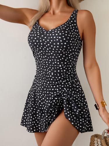 Image of Aidonger One Piece Swim Dress Swimsuits for Women Tummy Control Swimdress Skirt Bathing Suit