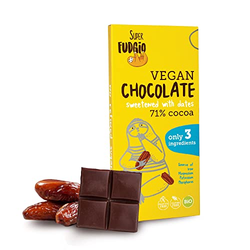 SUPER FUDGiO BIO chocolat végétalien à base d'ingrédients naturels biologiques | Sucré avec des dattes au lieu de sucre | Sans gluten Vegan | 80g