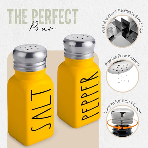 Image of Yellow Salt and Pepper Shakers Set by Brighter Barns - Cute Kitchen Decor & Kitchen Accessories - Cute Glass Shakers - Farmhouse Decor for Home Restaurants Wedding Gift & Stainless Steel Lid (Yellow)