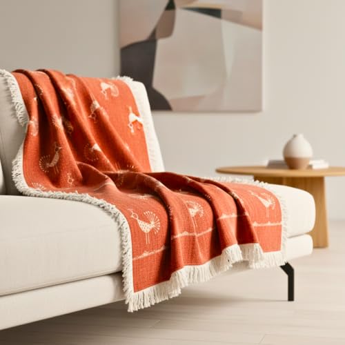 Image of Rajasthani Mandana Throw Blanket - Sacred Geometry Crow & Poppy Print, Hand-Block Cotton Bedspread /Sofa Cover - 50x60 inch, Bohemian Indian Wall Tapestry