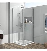 EMKE Duschkabine 120x75x185cm Eckeinstieg - Falttür Aus 6mm ESG Sicherheitsglas (Komplettdusche Mit Seitenwand)