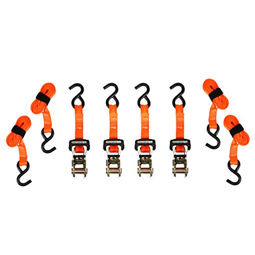 SMARTSTRAPS 10-Foot Ratchet Straps (4pk), 3,000 lbs Break Strength, 1,000 lbs Safe Work