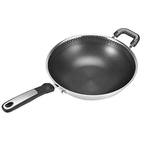 OWOHYG Sartén, Cacerola de Acero Inoxidable, sartén, Wok, Olla Antiadherente, Wok, Olla sin Revestimiento (sin Tapa, 32 cm)