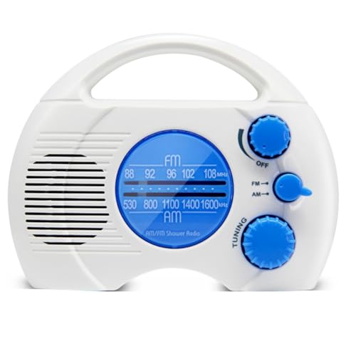 Geuxe New Radio Portable Radio 4-Level Shower Waterproof Radio AM FM Mini Radio Bathroom Radio with Plug-in Card