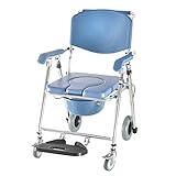 【Humanisiertes Design】①Verfügt über Schiebegriffe und ein um 360 ° drehbares Bremsrad, mit denen sich der Stuhl leicht bewegen und über die Toilette fahren lässt② Ausgestattet mit einem abnehmbaren Eimer kann er allein oder als sicherer Toilettenschienenrahmen verwendet werden. ③Rutschfester Handlauf, macht die Verwendung sicherer und arbeitssparender. ④beinhaltet eine klappbare Fußstütze für ein kompakteres Profil.