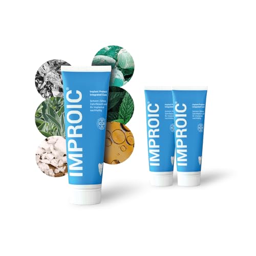 IMPROIC Pasta de dientes para implantes dentales (3 unidades) | Con microplata médica y sustancias naturales | Protege eficazmente los dientes y los implantes dentales