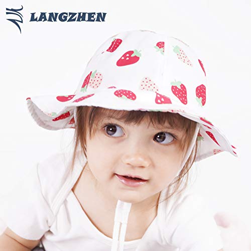 Image of LANGZHEN Sun Protection Hat for Kids Toddler Boys Girls Wide Brim Summer Play Hat Cotton Baby Bucket Hat with Chin Strap