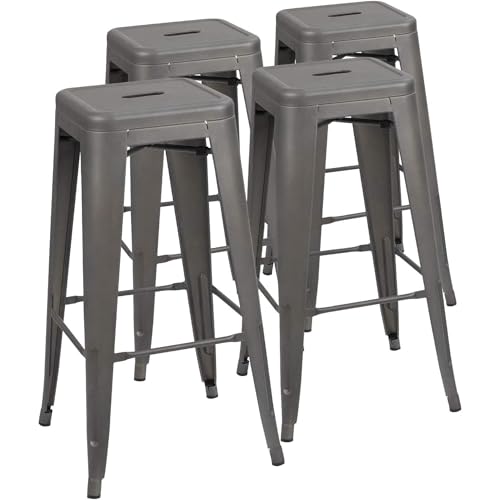 Image of Devoko Metal Bar Stools 30 inch Indoor Outdoor Stackable Barstools Modern Style Industrial Vintage Counter Bar Stools Set of 4 (30 inch, Gray)