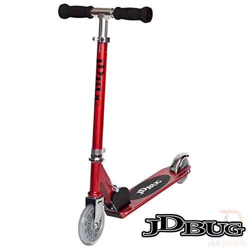 JD Bug Junior Street Folding Kids Scooter, for Boys and Girls Aged 4+, Adjustable Handlebar Height (Red Glow Pearl)